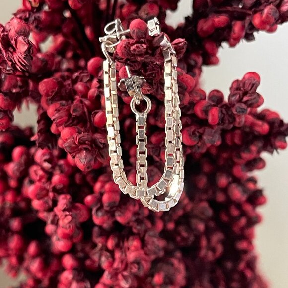 Sterling Silver Box Chain Dangle Earrings-NEW - Picture 7 of 15